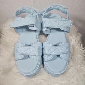 Missguided Quilted Grandad Light Powder Blue Platform Sandal